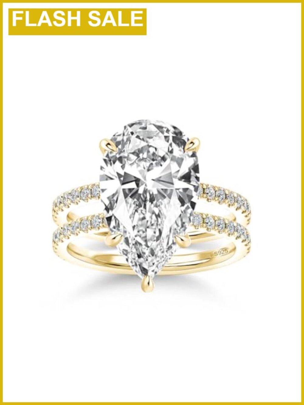5CT Pear Cut CZ S925 Silver 18K White Gold Plated Wedding Ring Set
